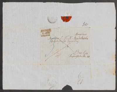 Briefumschlag aus Beirut für das Schreiben an den Vater Nathan Mendelssohn vom 20. März 1851 © Mendelssohn-Gesellschaft
